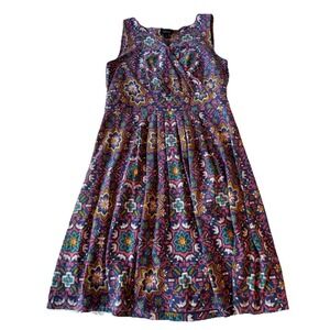 Vintage 90s Y2k Lands' End Cotton Blend Maxi Dress Empire Waist Pleated L